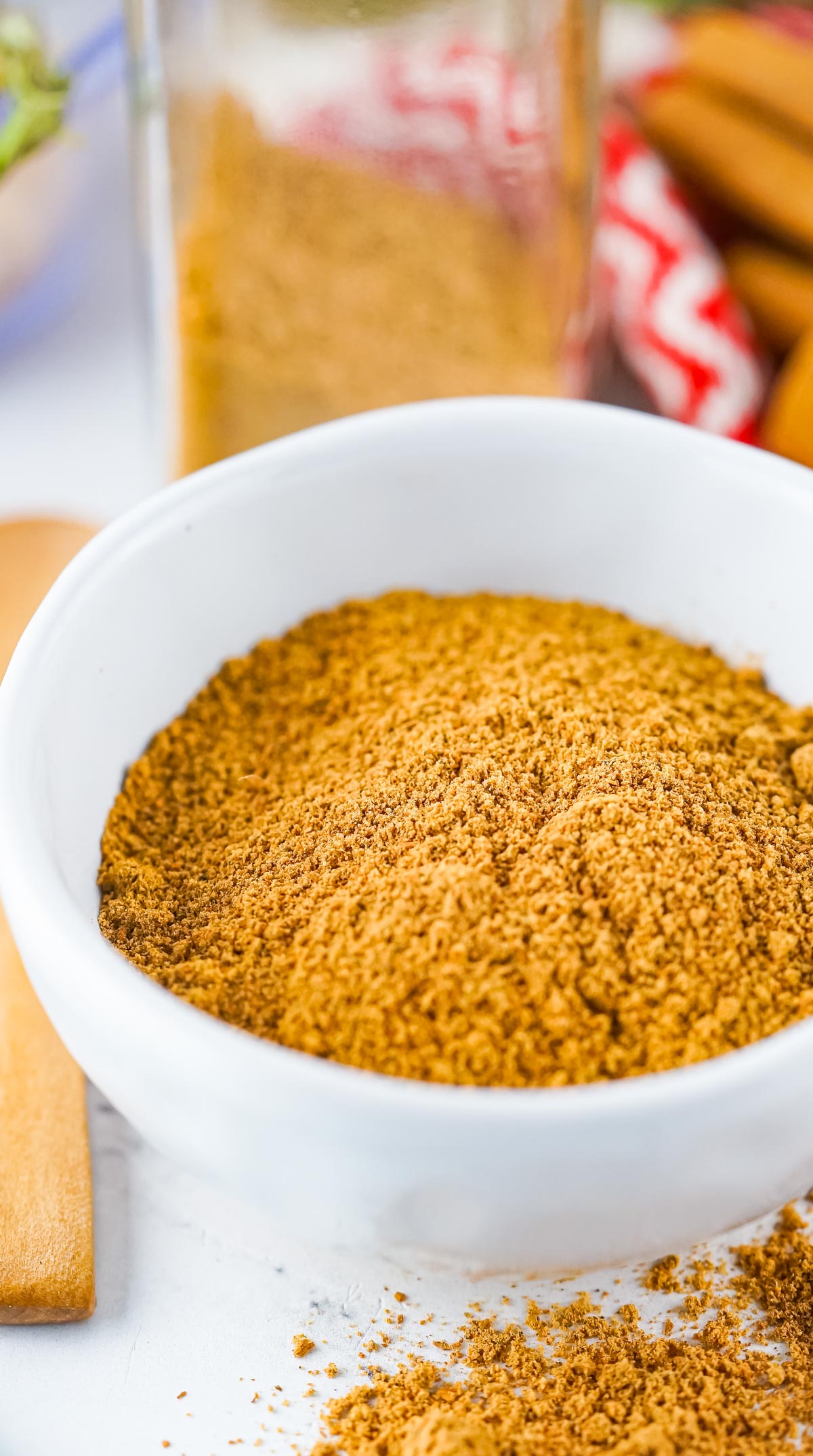 The spice mix in a white bowl.