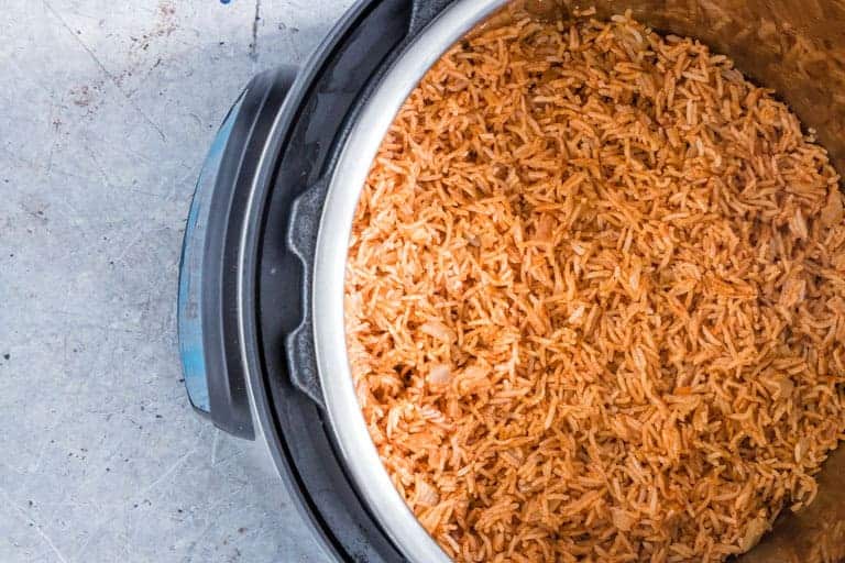 completed jollof rice inside the instant pot