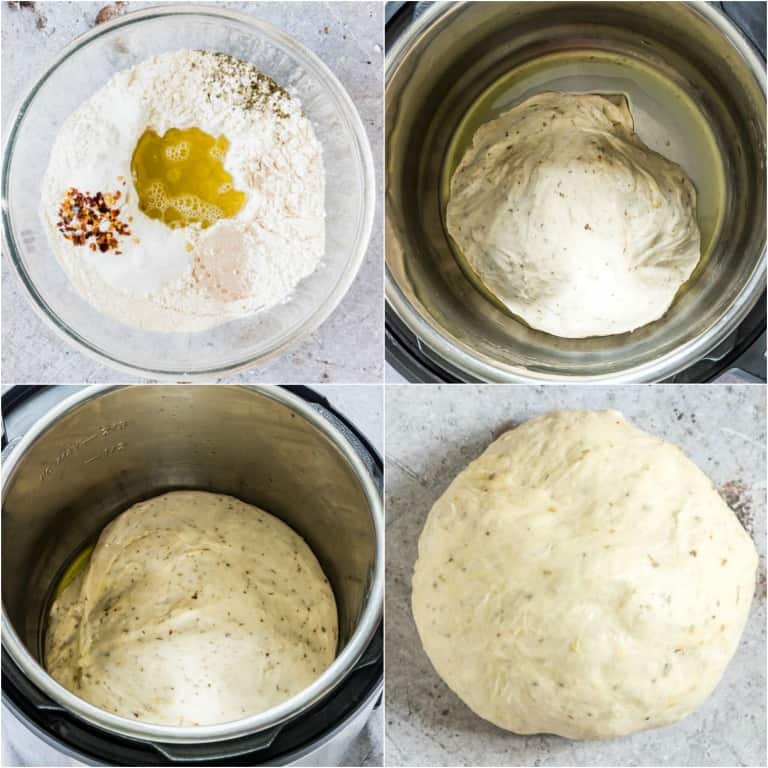 image collage showing the steps for making instant pot pizza dough