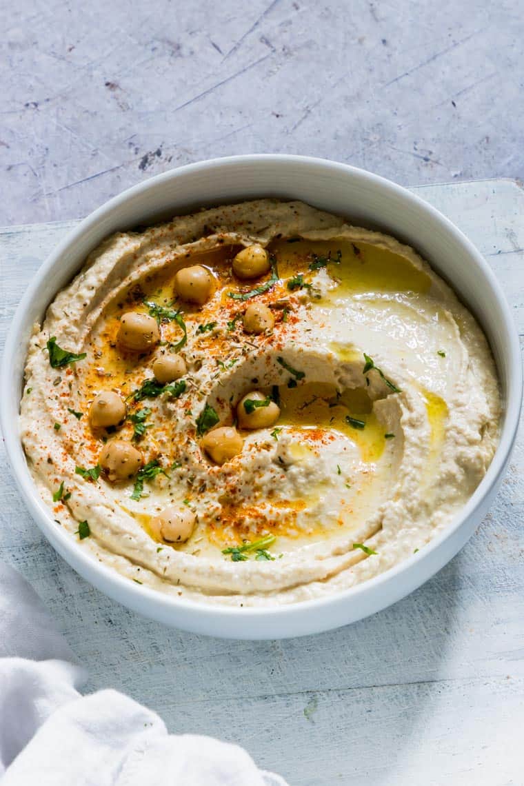 serving bowl filled with instant pot hummus