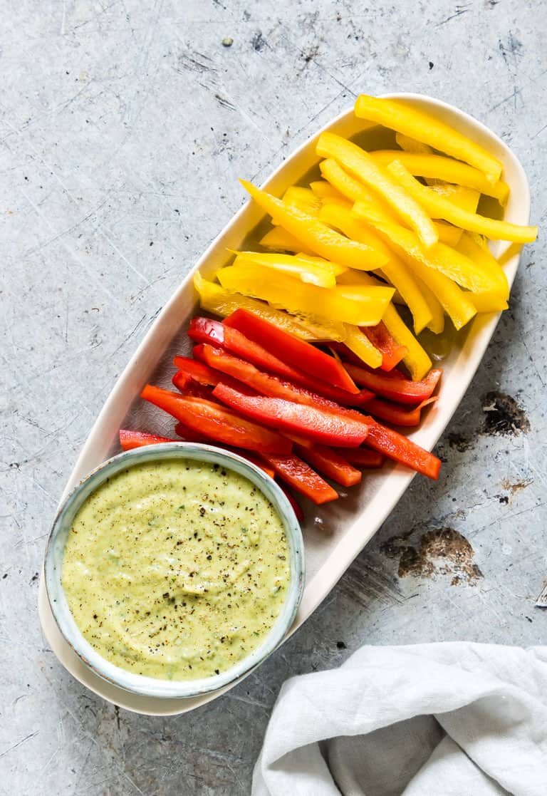 zucchini dip with sliced peppers