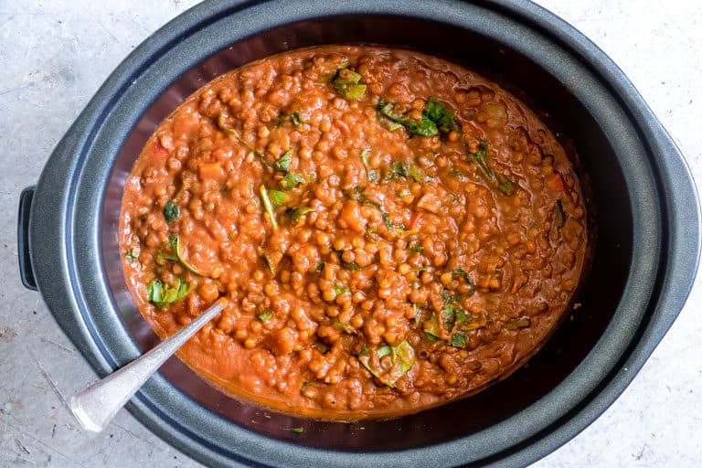 slow cooker lentil curry in a slow cooker