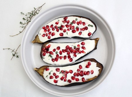 Roasted (Aubergine) Eggplant Recipe with Lemon Yoghurt and Pomegranate @ Recipes From A Pantry