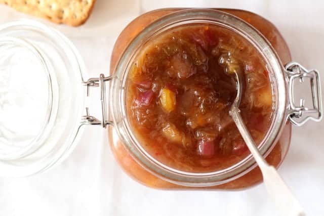 Cardamom Spiced Apricot and Rhubarb Chutney