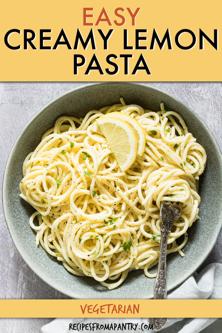 lemon pasta in a bowl with a fork