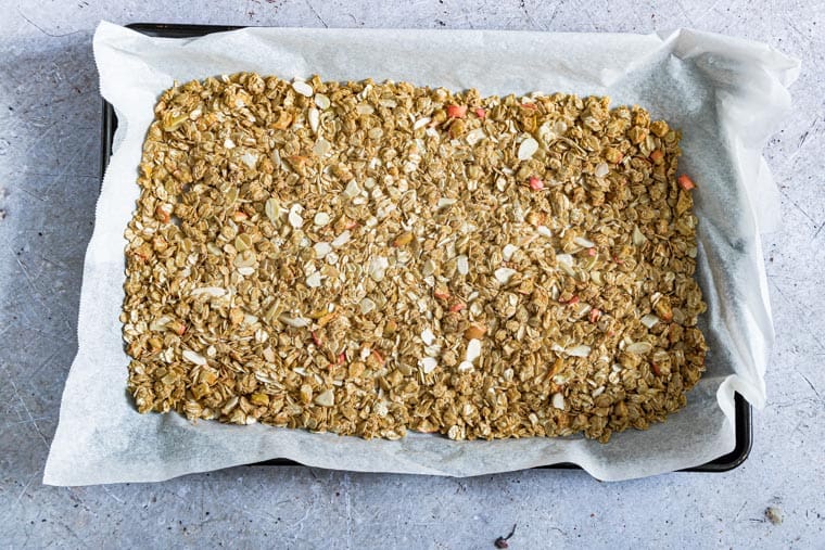 a tray of breakfast granola on a table