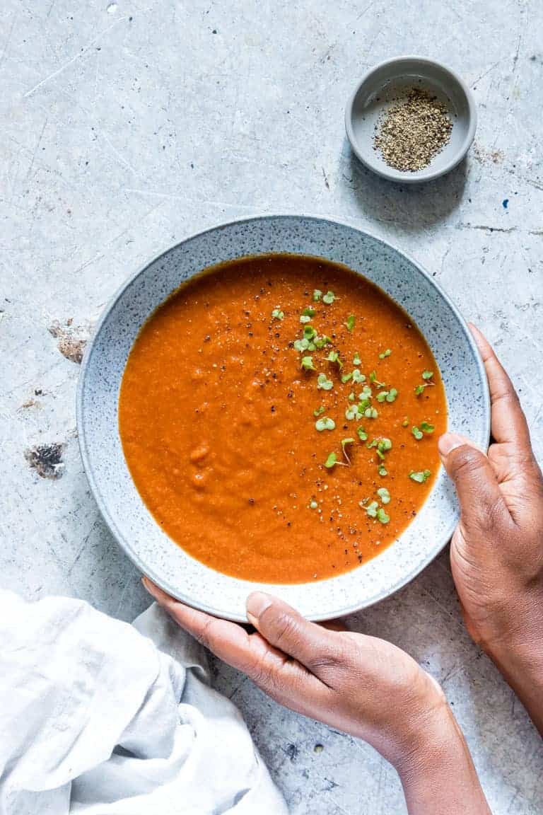 a bowl of slow cooker tomato soup