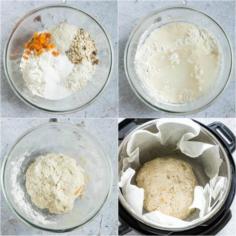 image collage showing the steps for making instant pot bread