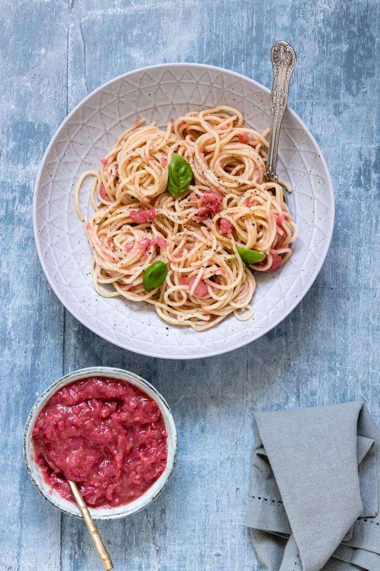 pasta with rhubarb sauce on the side