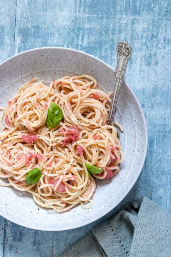 Pasta with Basil and Rhubarb Sauce | Recipes From A Pantry