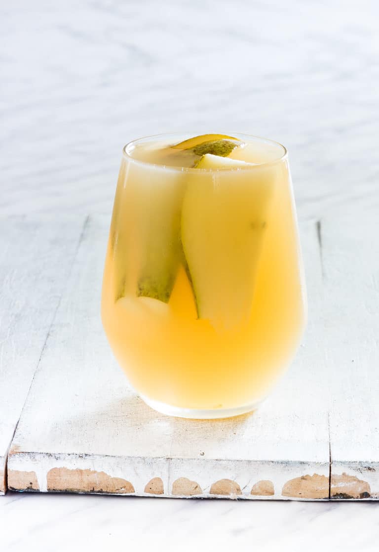a glass of slow cooker pear juice