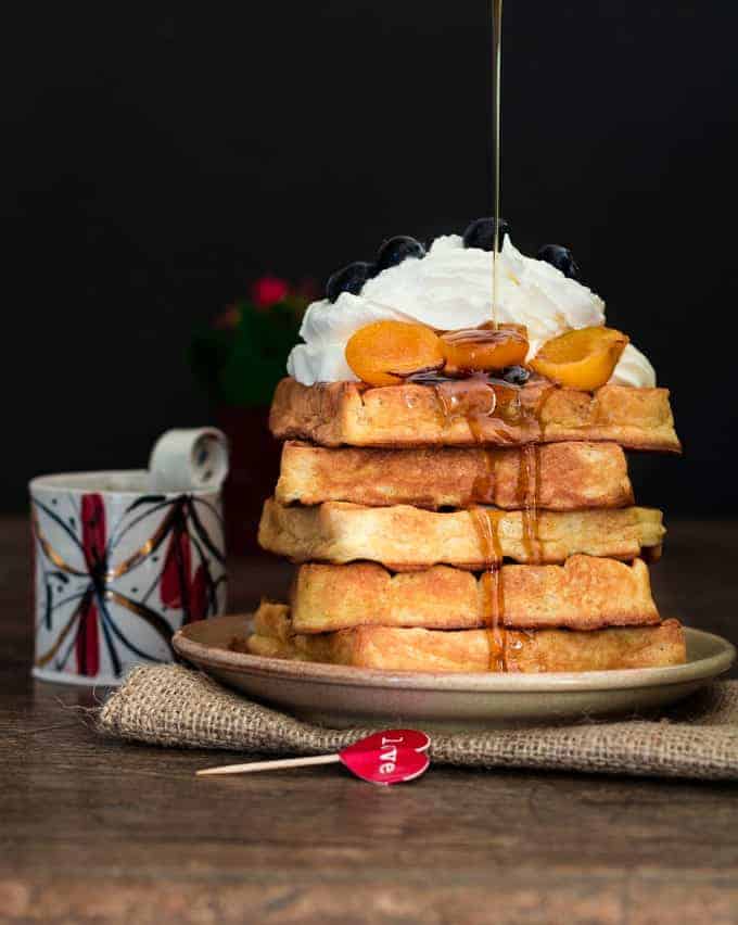 almond waffles with maple roasted apricots