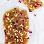 Pistachio cardamom butter brittle with rose petals | Recipes From A Pantry