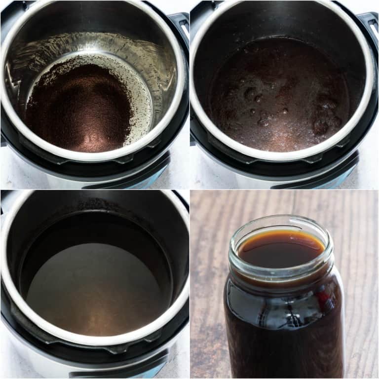 image collage showing the steps for making instant pot coffee concentrate
