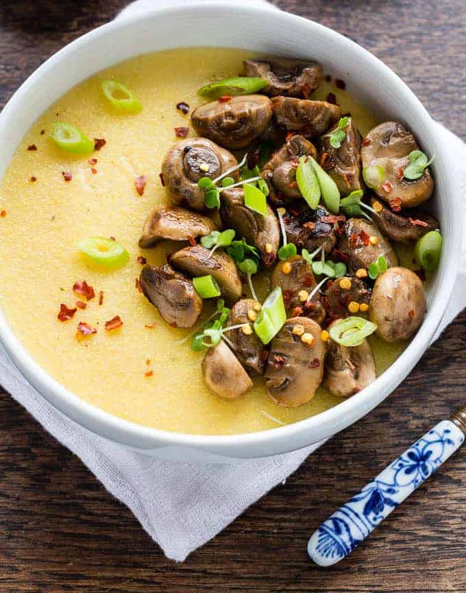 creamy orange polenta with an orange mushroom sauce {gf, vegan}