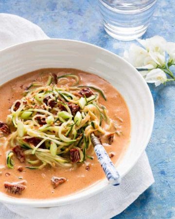 Courgetti With Coconut Milk and Sundried Tomatoes sauce in a bowl | Recipes From A Pantry