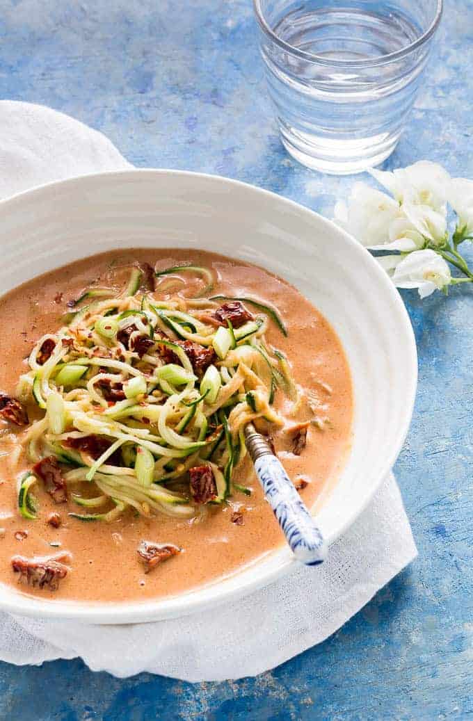 Courgetti With Coconut Milk and Sundried Tomatoes sauce in a bowl | Recipes From A Pantry