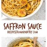 Whip up this easy saffron sauce pasta with figs in less than 15 min. #saffronsauce #creamysaffronsauce #saffronsaucepasta #butterpastasauce