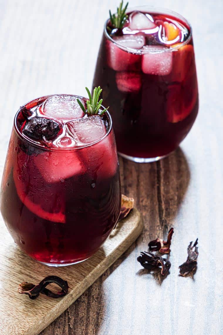 two glasses of hibiscus moscow mule
