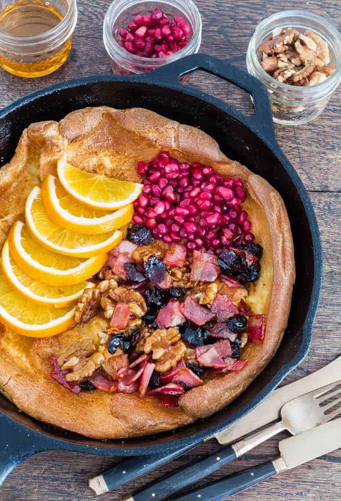 Baked Pancake With Maple Bacon, Walnuts And Cranberries