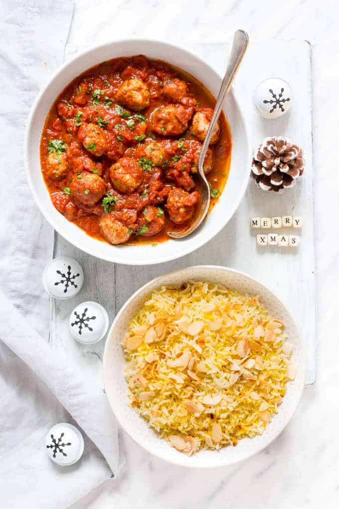 Harrisa Meatballs, Saffron Rice and Harissa Butter Corn | Recipes From A Pantry