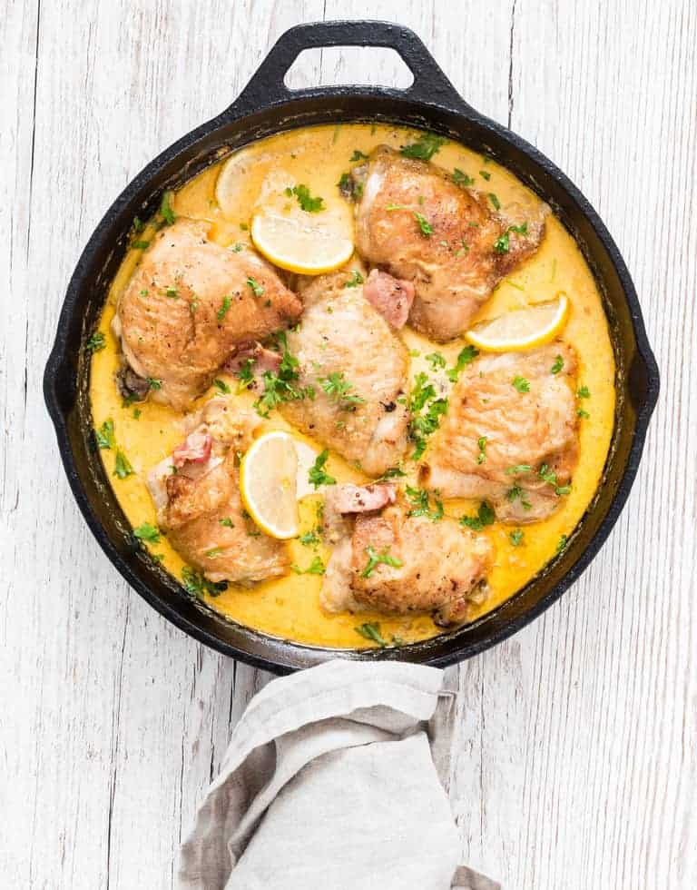 Skillet Baked Chicken and Bacon In A Creamy Mustard Sauce {Gluten-Free, Keto, Low Carb}