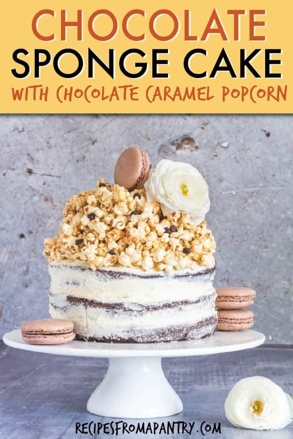 CHOCOLATE SPONGE CAKE WITH CHOCOLATE CARAMEL POPCORN