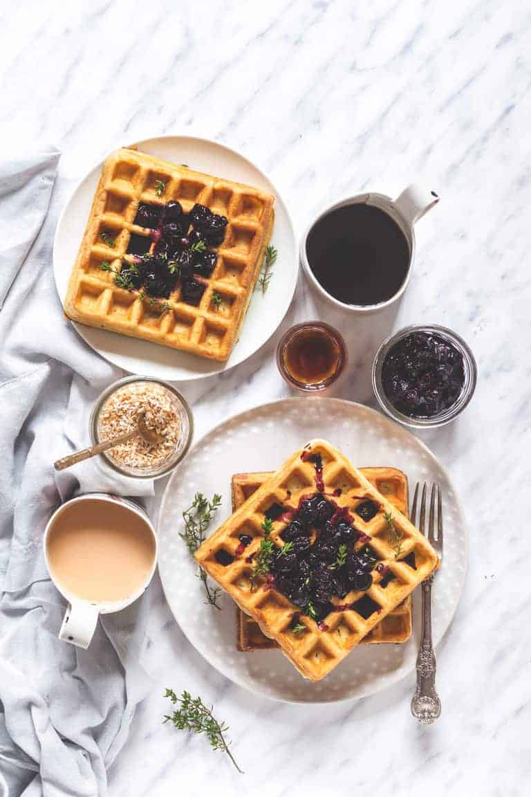 Thyme Orange Waffles With Blueberry Compote