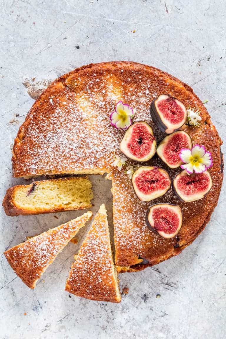 Semolina cake topped with fresh figs.