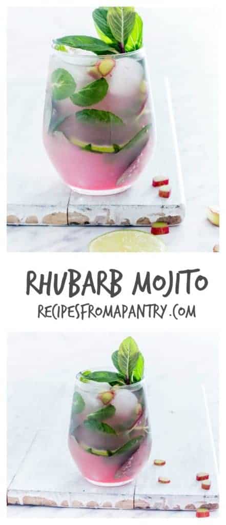 Rhubarb Mojito -This refreshing and simple rhubarb mojito recipe is made with 5 ingredients - rhubarb syrup, mint, lime, white rum and soda water. | recipesfromapantry.com.