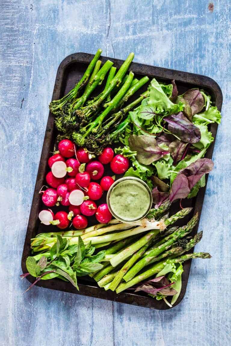 Spring Vegetable Platter And Avocado Green Goddess Dip 