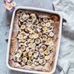 Make breakfast or brunch fun with this baked brioche French toast with caramelized banana and cashews. Recipesfromapantry.com