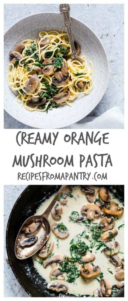 This creamy orange mushroom pasta is completed with rocket, parmesan and fresh orange juice. So simple and oh so good. Recipesfromapantry.com