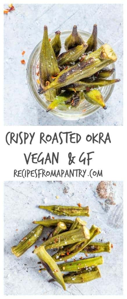 Easy crispy baked okra (roasted okra) – makes a great snack. Recipesfromapantry.com