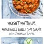 These Weight Watchers meatballs chilli con carne are an easy one pot recipe with lower fat and only 371 calories per serving. Recipesfromapantry.com
