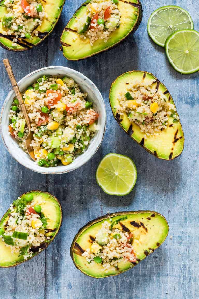 Grilled Avocado Stuffed with Veggie Quinoa by Recipes from a Pantry