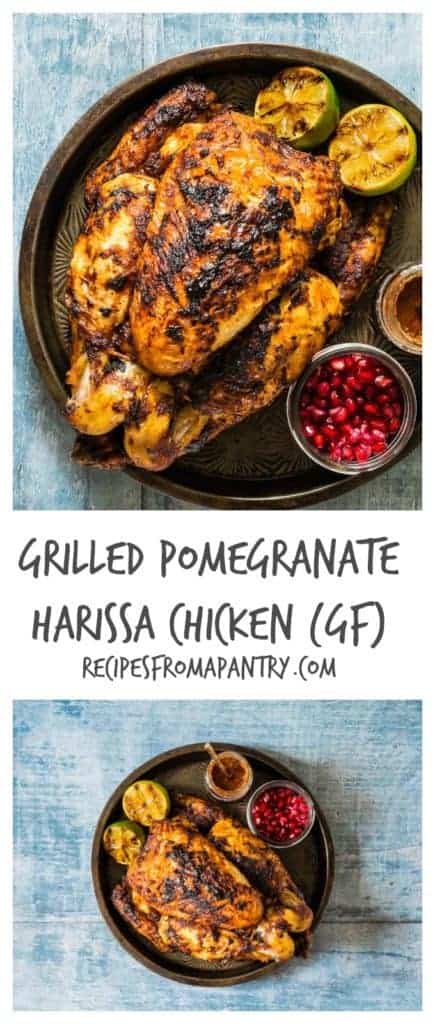 This grilled pomegranate harissa chicken recipe is just perfect for bbq’s, picnics and week night suppers. Recipesfromapantry.com