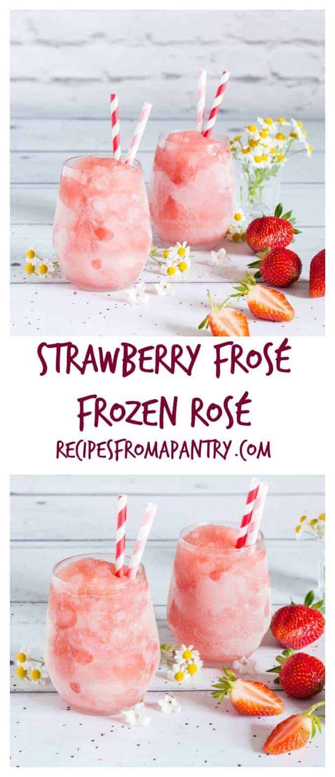 This ice cold strawberry frosé (frozen rosé) recipe is the perfect cooling drink for hot, hot summer days. Try it now. recipesfromapantry.com