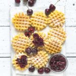 You must make these waffles with cherry sauce recipe. The cherry sauce is made with 3 ingredients cherries, maple syrup and water. Recipesfromapantry.com