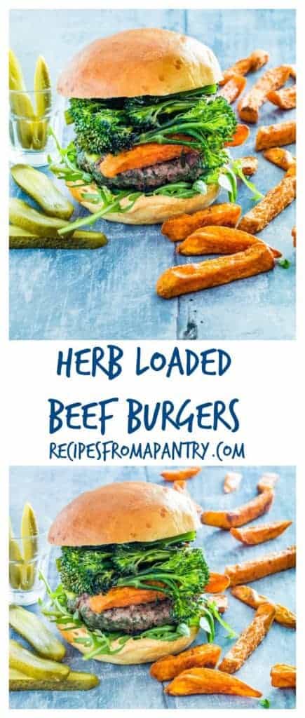 These herb loaded beef burgers are really tasty and packed full of flavour with parsley, coriander and basil and perfect for a BBQ. recipesfromapantry.com