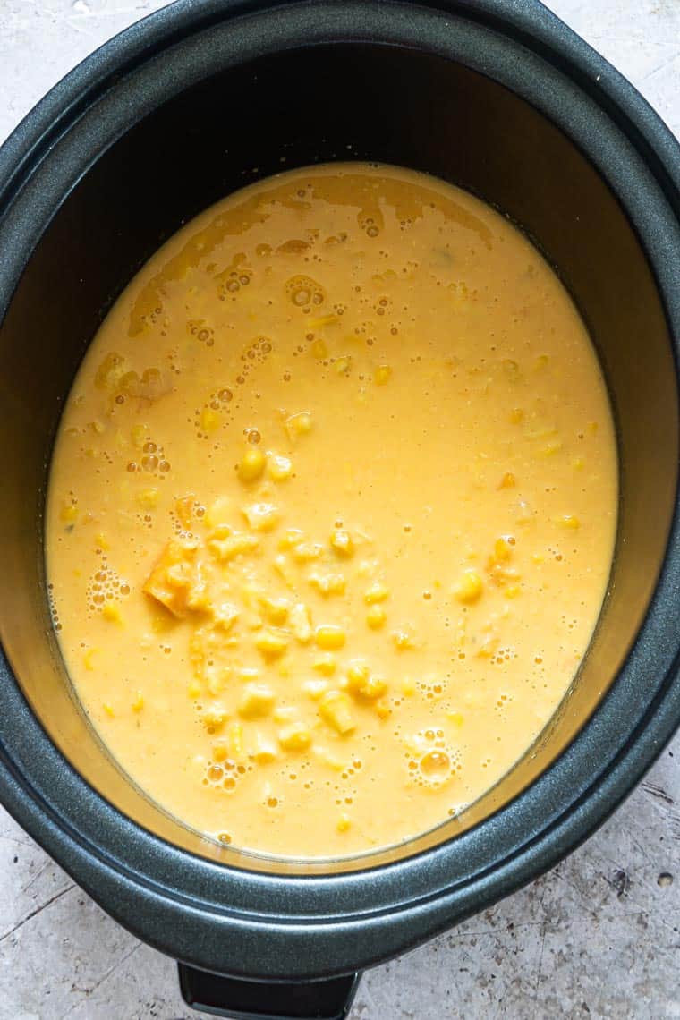 slow cooker corn chowder in a crockpot