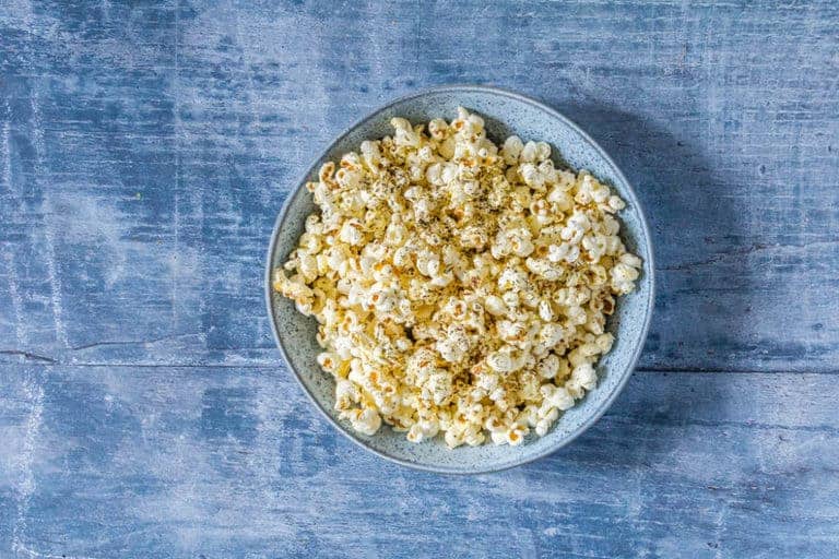 Need a quick snack – then make this 3 ingredient healthy herb popcorn. A light crispy popcorn recipe that is vegan, gluten-free and moreish too. recipesfromapantry.com #popcorn #herbpopcorn