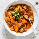Easy weeknight supper – then make this 7ingredient slow cooker venison stew from pantry staples. Comforting, filling and over-the-top delicious. recipesfromapantrycom #slowcookervenisonstew #venison #crockpot #stew #venisonstew #slowcooker
