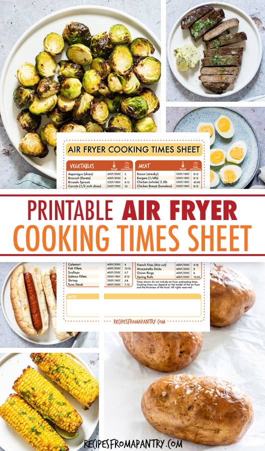 printable air fryer time sheet