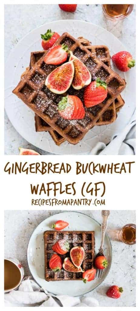 Gingerbread Buckwheat Waffles are amazing spicy-sweet waffles that will remind you of Christmas. A great Christmas recipe or holiday recipe. #wafflerecipe #gingerbreadrecipe #buckwheatflour #christmasrecipes #holidayrecipes #glutenfree #glutenfreewaffles #gingerbreadwaffles #buckwheatwaffles