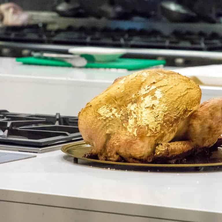 Iceland Foods gilded turkey on plate before serving christmas martini