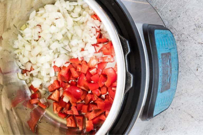 instant pot chili onions and peppers inside an instant pot