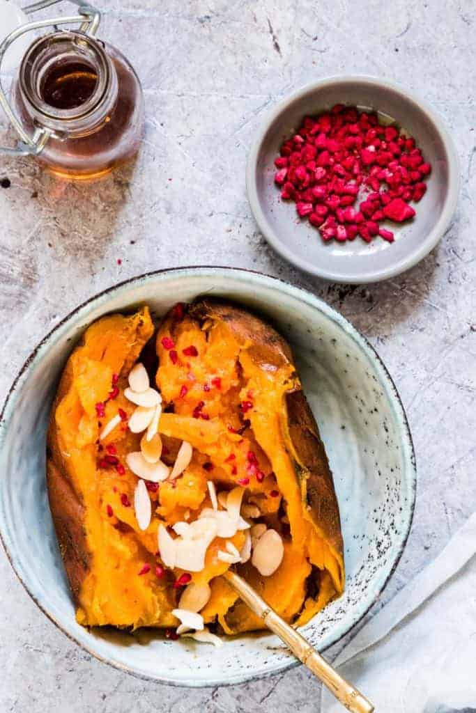 Instant Pot Sweet Potato with almonds and raspberries