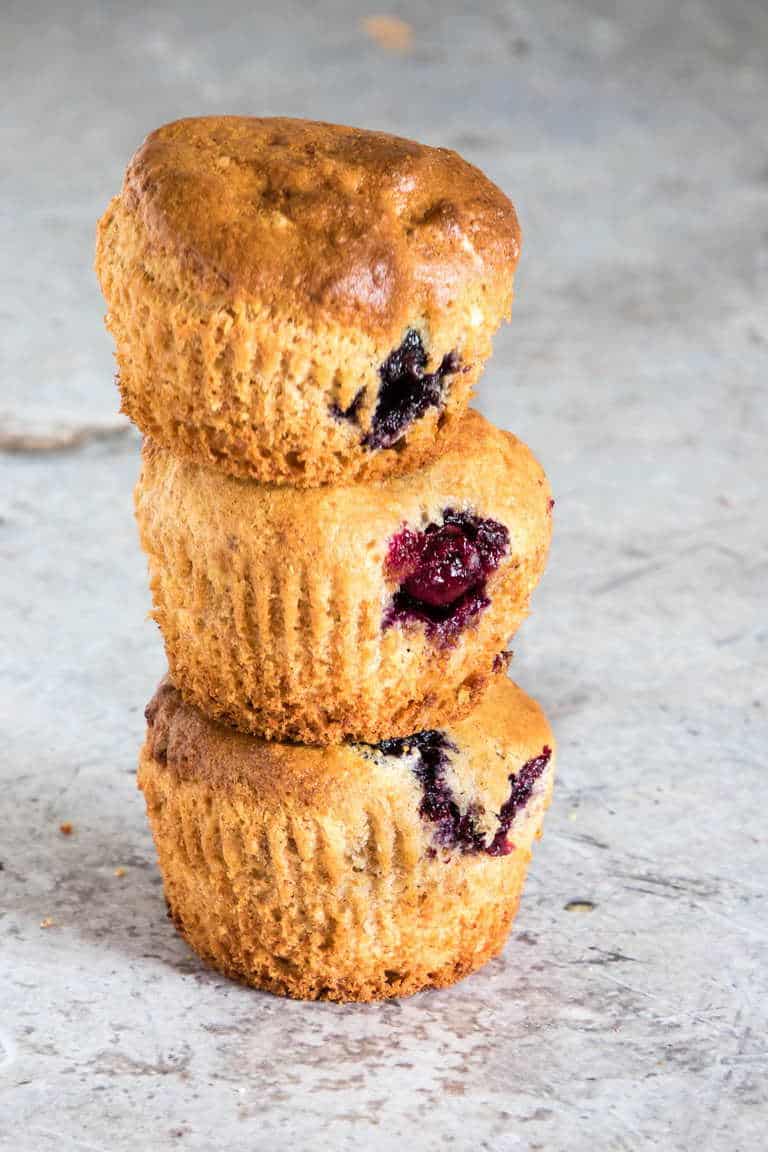 triple stacked blueberry muffins suitable for vegans