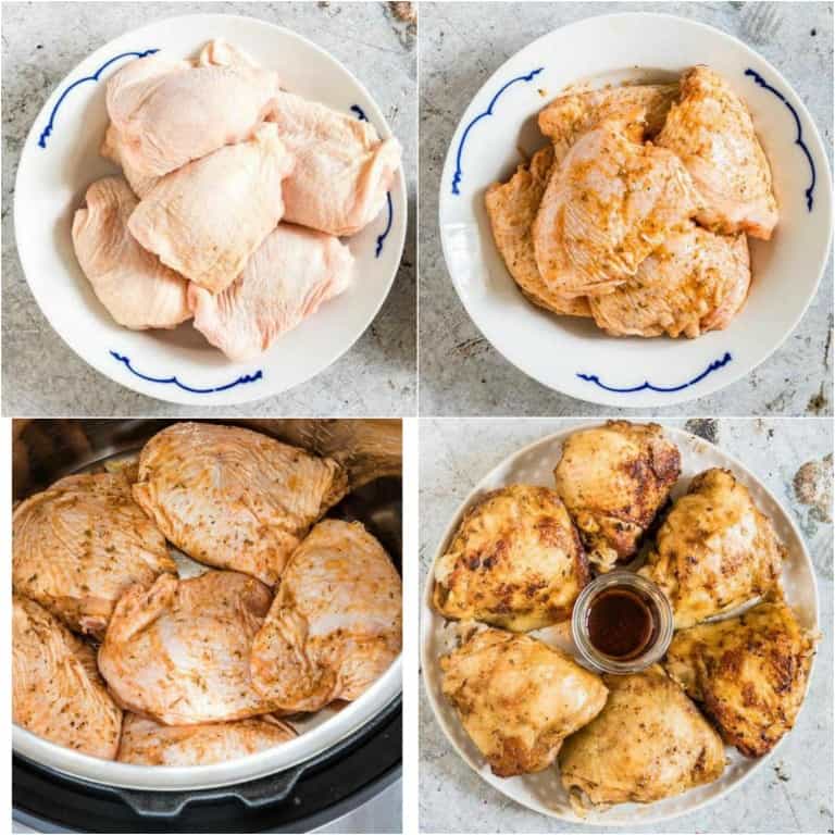 image collage showing the steps for making instant pot chicken thighs
